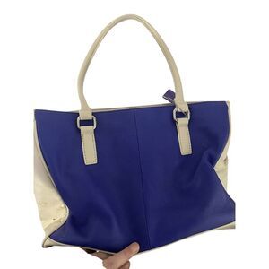 Aurielle Handbag Two Tones Cobalt Blue Center Section with Cream or Off-White Si